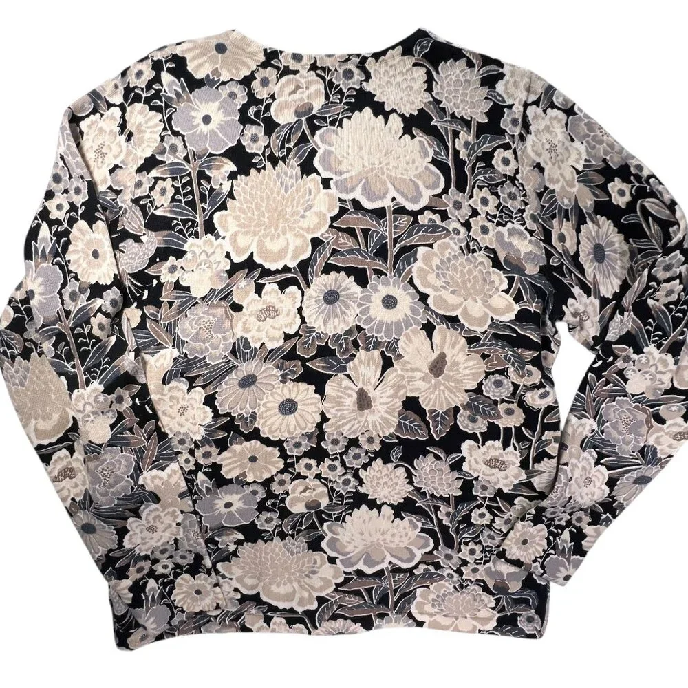 NWOT Isaac Mizrahi Live Floral Button Down Cardigan L Beige Black Womens Sweater - Picture 4 of 11